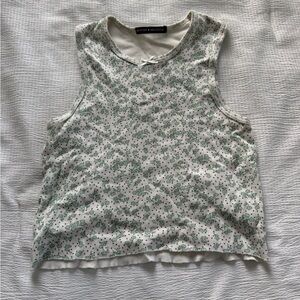 Brandy Melville White and Green Floral Tank Top